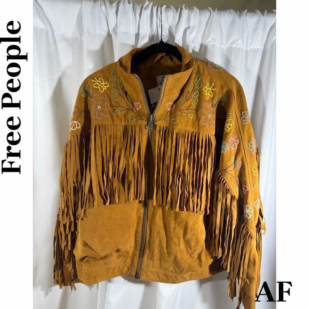 Free People Wila Western Suede Bomber Jacket in Whiskey Small NWT - Picture 7 of 8